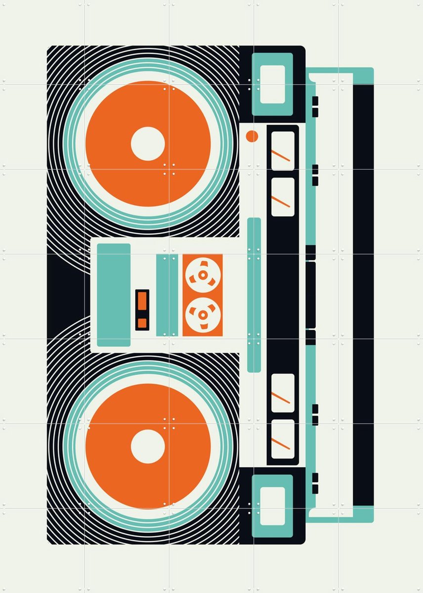 IXXI Ghetto Blaster, Bo Lundberg - 100 x 140 cm - Gratis ophangtool - Grote wanddecoratie en posters - Grafisch Ontwerp, Illustraties, Kleurrijk, Pop