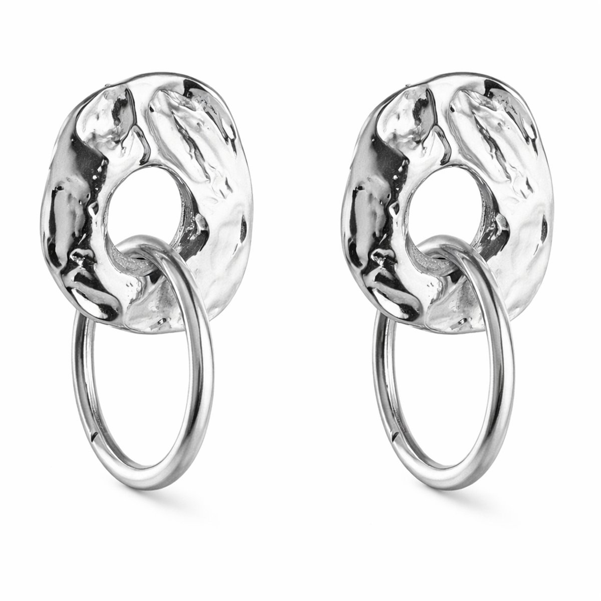 Zilver kleurige oorbellen - Zilveren oorbellen met ronde hangers - Roestvrij stalen oorbellen - Sieraden voor dames - RVS - Stainless steel - Nikkelvrij - Staal