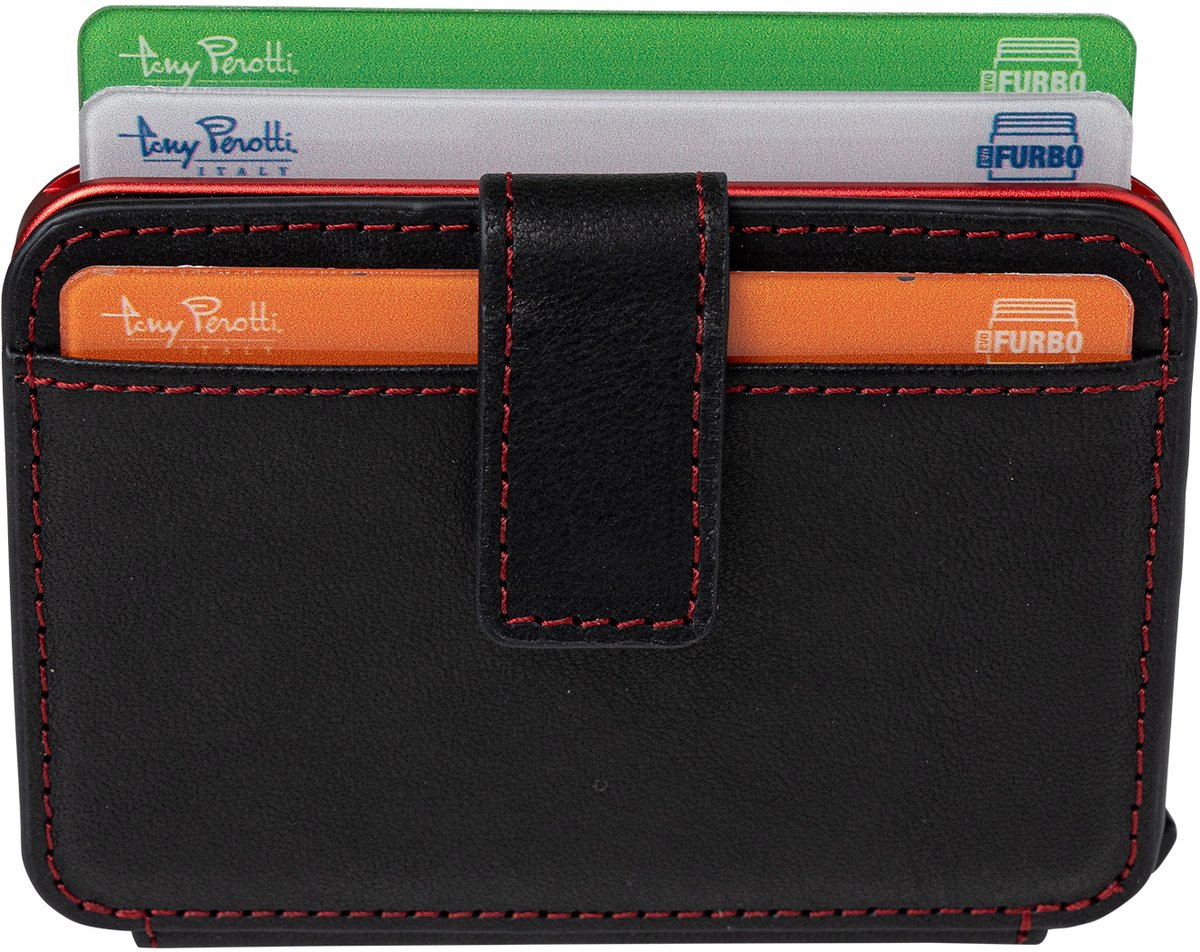 Tony Perotti Furbo EVO RFID leren Pasjeshouder met bankbiljetvak - Zwart/Rood