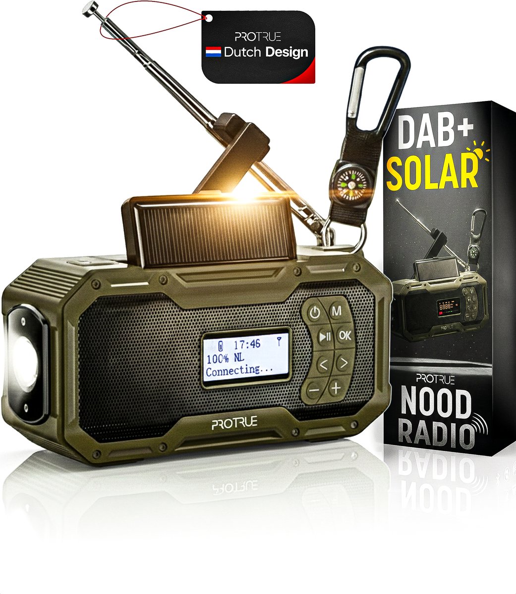 Noodradio Solar Opwindbaar - DAB+ / FM Nood Radio - 5000 mAh Powerbank Zonneenergie - Bouwradio - Badkamer Radio - Noodpakket