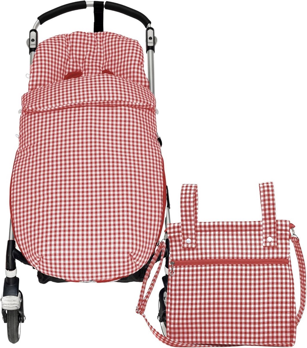 Universele Voetenzak en Luiertas Set voor Kinderwagen of Buggy - Rood Geruit