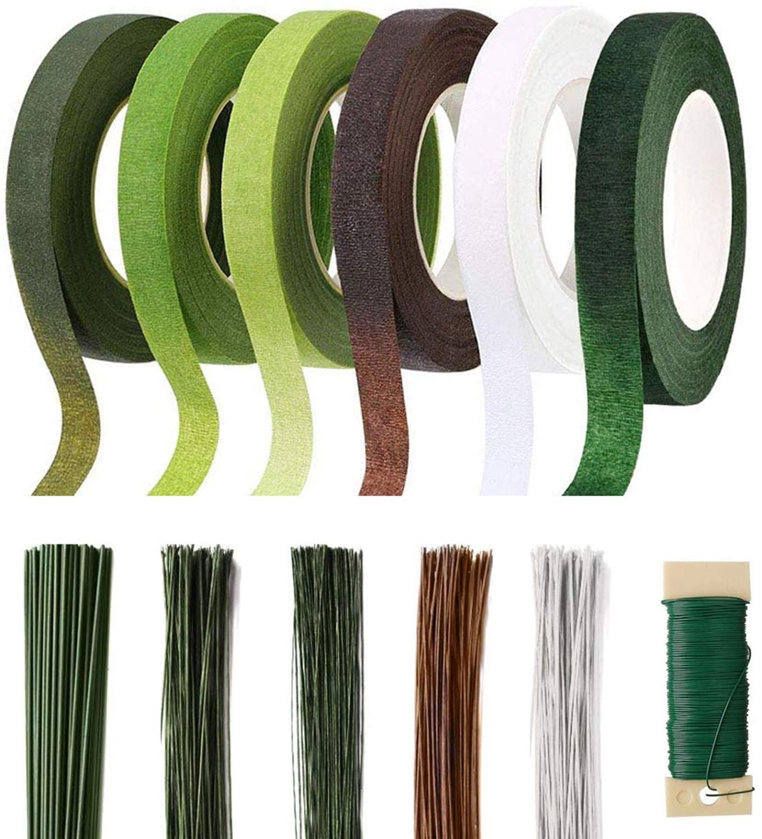 Set met 6 Rollen Bloementape en 220pcs Bloemstelen Draad (18/22/26 Gauge) voor Boeketten - Bloemverpakking en Creatieve Knutselprojecten