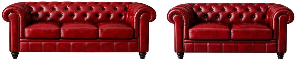 Chesterfield Banken Set - Leder - 2 & 3 Zits - Rood - Design