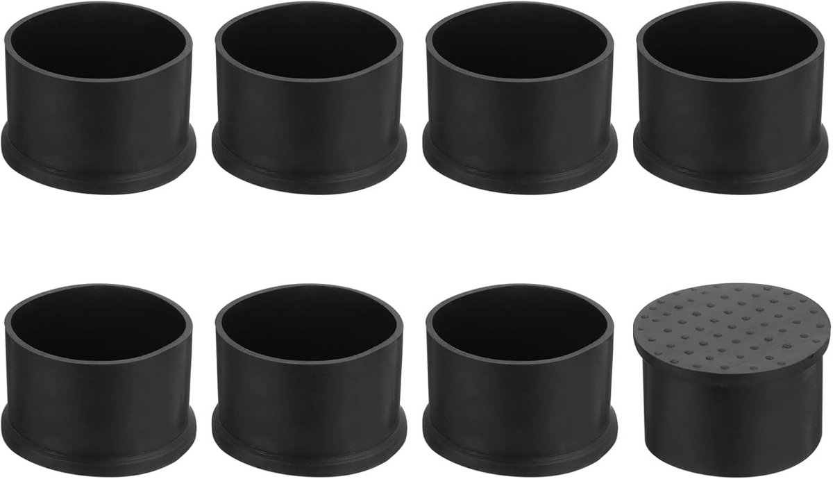 8x Zwarte Antislip Stoelpootdoppen Ronde PVC Beschermkappen 45 mm voor Meubels en Vloeren