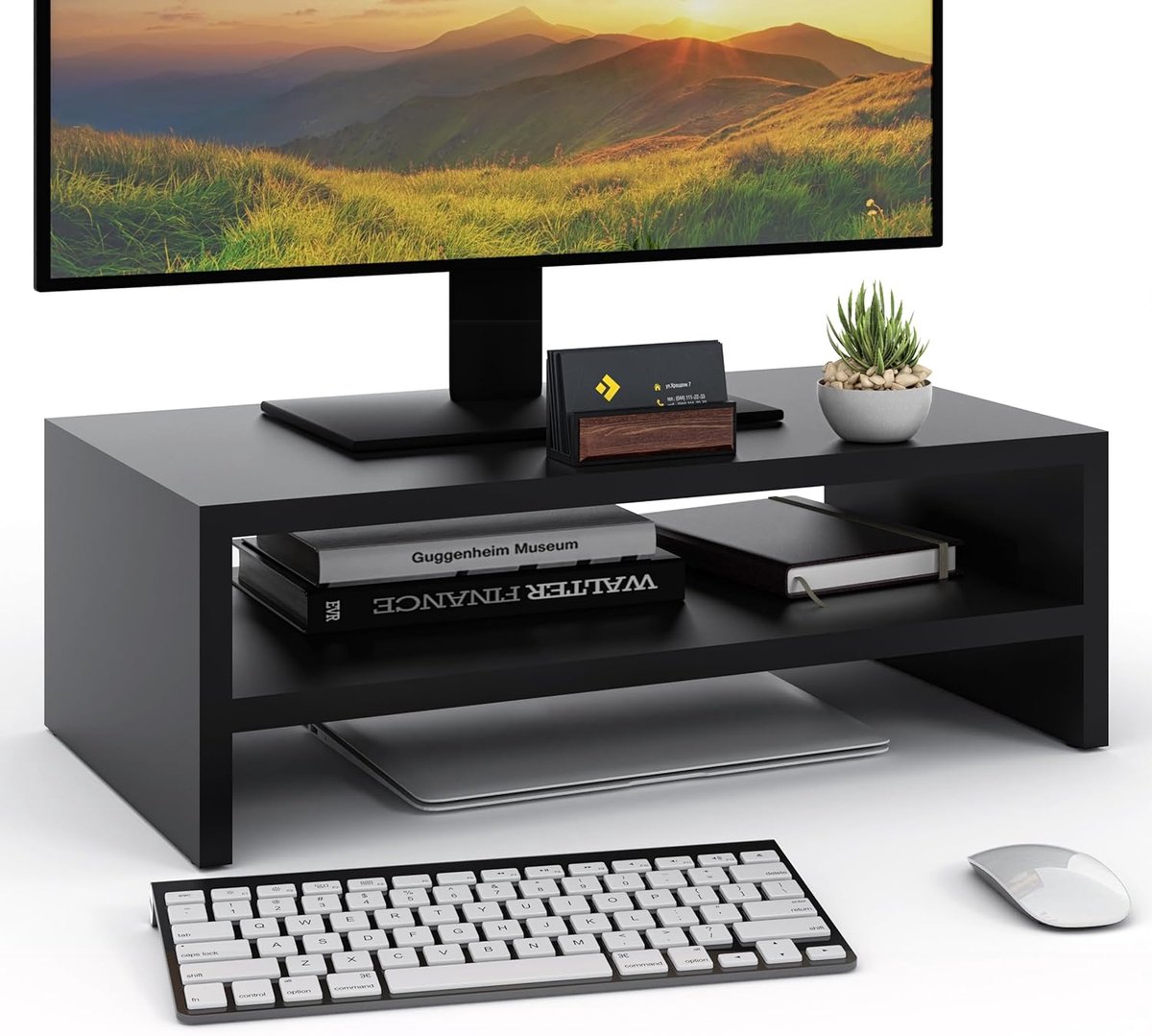 Monitorstandaard 2-Traps – Computerstandaard met Opbergruimte – Laptop & Monitor – zwart