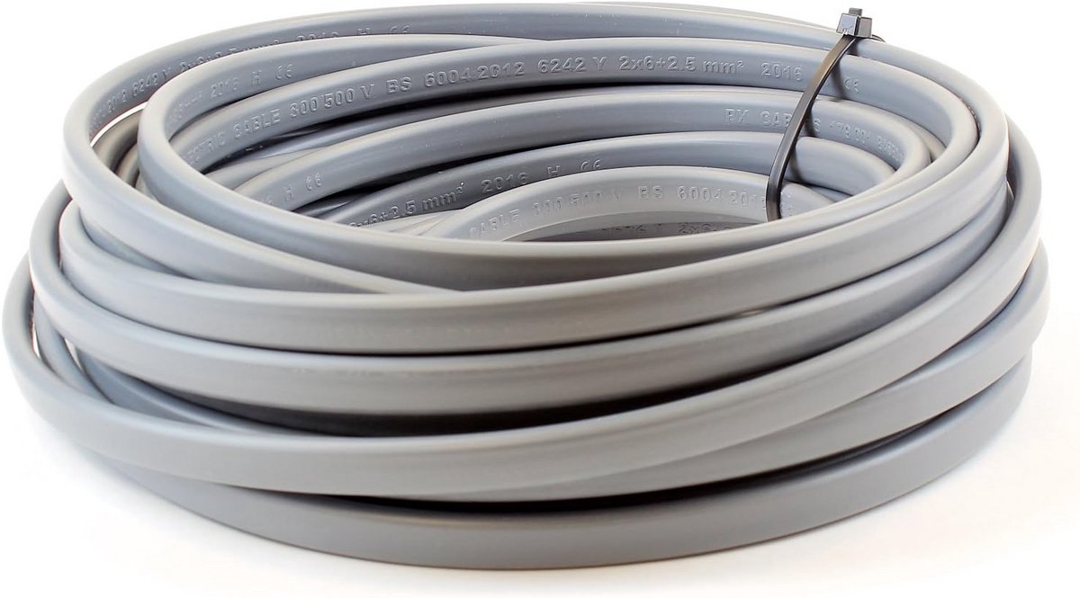 Platte Elektrische Kabel Twin & Earth Grijs - Voor Installatie en Huishoudelijke Bedrading