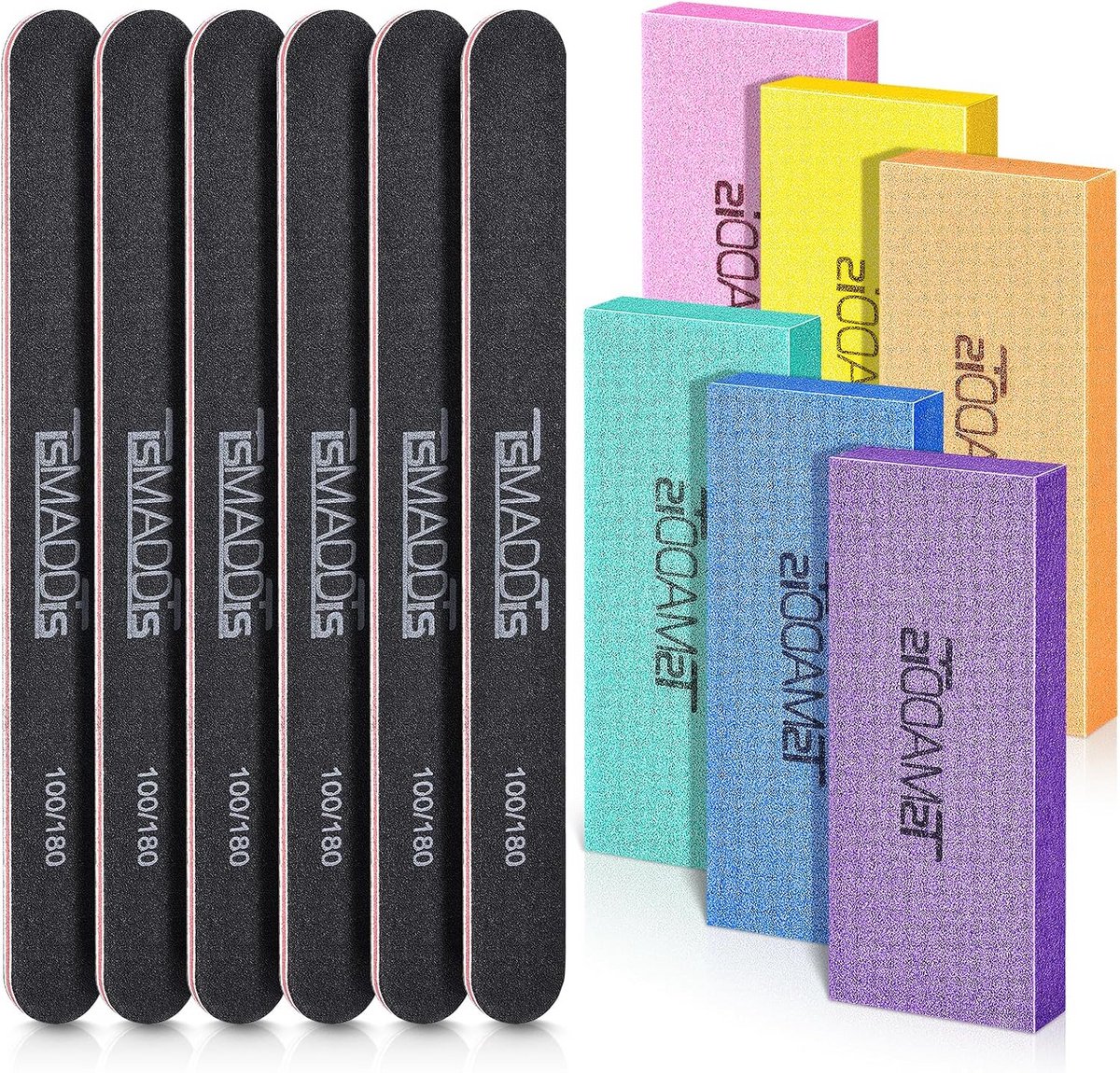 Professionele Nagelvijlen en Buffer Set (12 Delig) - 100/180 Grit & Rechthoekige Buffers