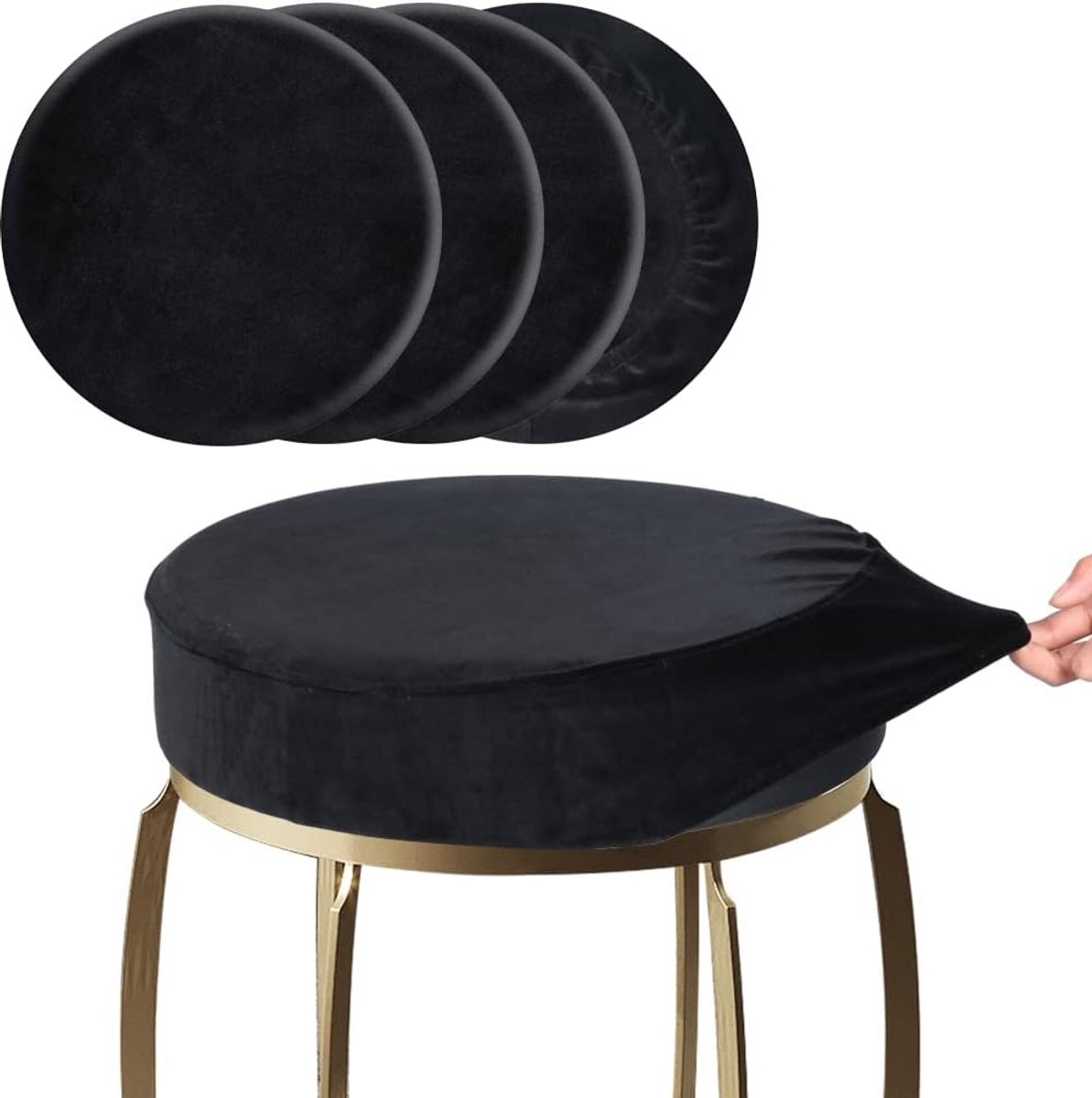 4 Stuks Ronde Barkrukhoezen Fluweel Super Zacht en Rekbaar