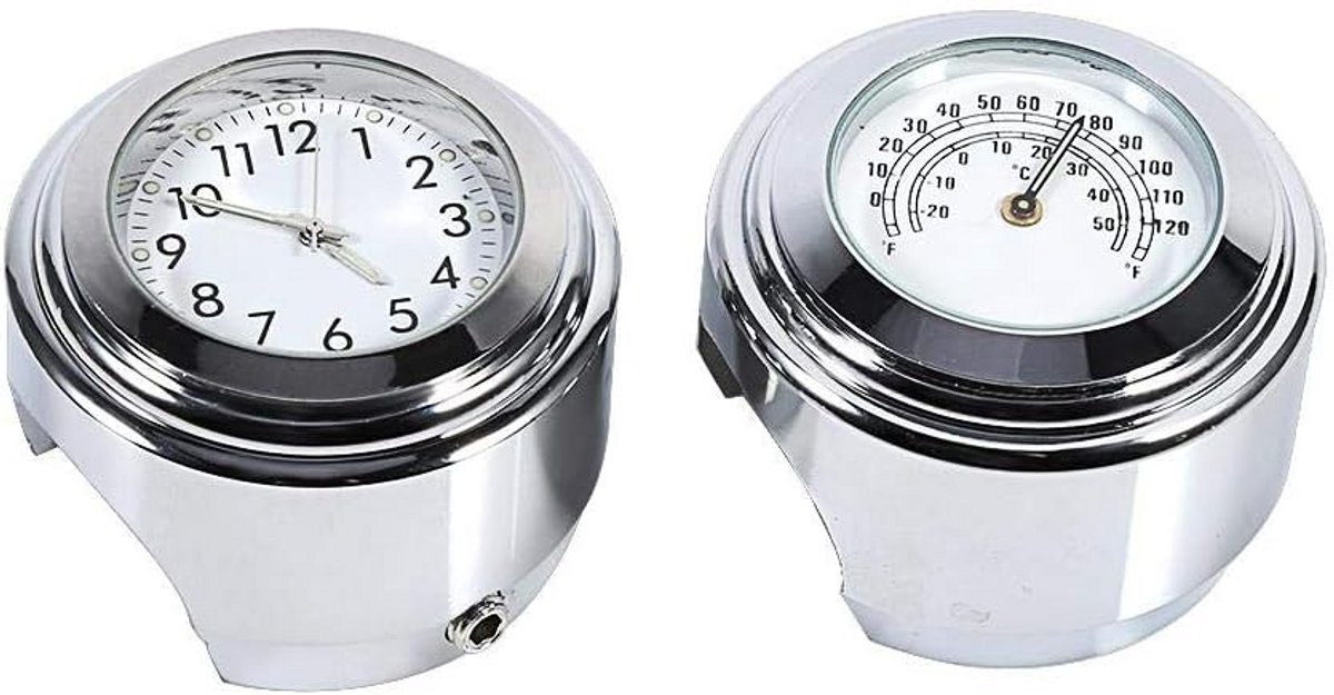 Universele Motorfiets Stuurhorloge en Thermometer Set Chroom