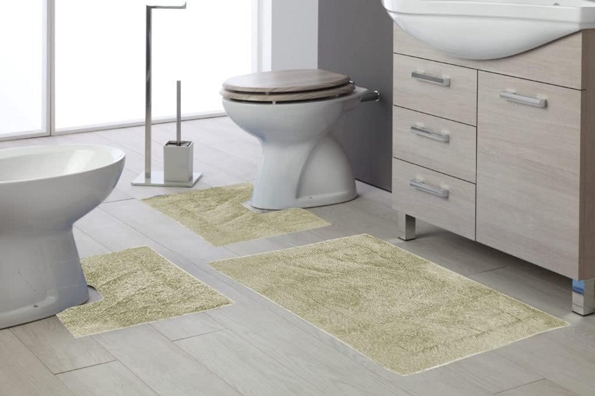 Set van 3 Zachte, Absorberende Badmatten Katoen - Antislip Badmatten voor Badkamer, Douche