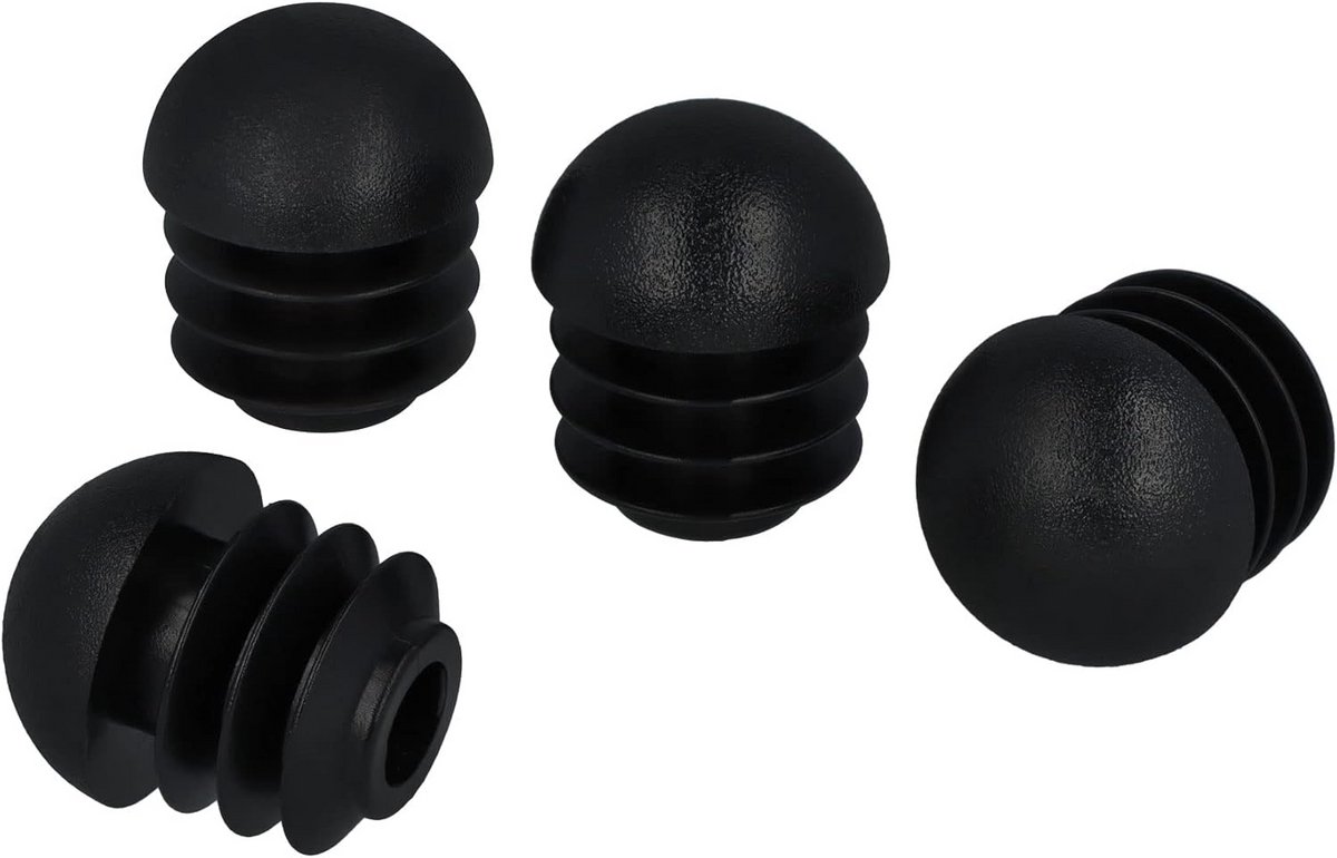 4x Zwarte Dop Met Kogelkop Voor Ronde Buispoten (12.6-13.6 mm) - Stopper voor Stoelpoten & Meubels
