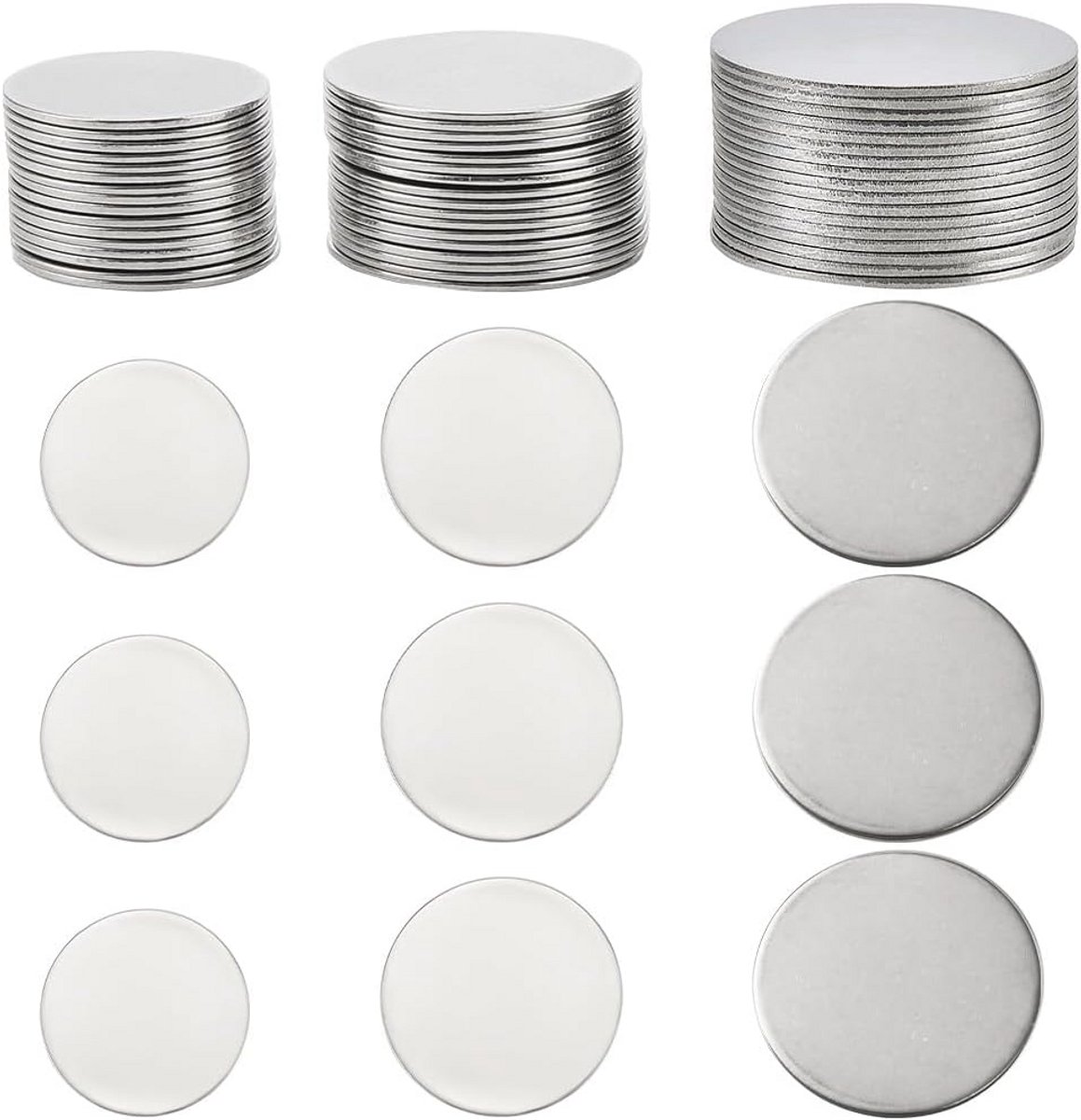 48x Ronde Roestvrijstalen Bedels voor Graveren en Sieraden Maken | 25mm, 30mm, 35mm
