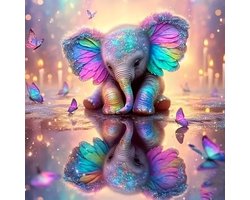 5D Diamond Painting Olifant met Vlinders voor Volwassenen - 30x30 cm - Compleet Pakket met Gereedschap, Kleurrijke Steentjes & Canvas - Ontspannende Hobby voor Thuis - Inclusief Pen, Wax & Bakje