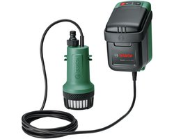 Bosch Gardenpump 18V-2000 - Accuregenwaterpomp - Inclusief 2.5 m aansluitslang en voedingskabel met universele connectoren, haakmontage beugel, muurbevestigingsbeugel en 3 schroeven