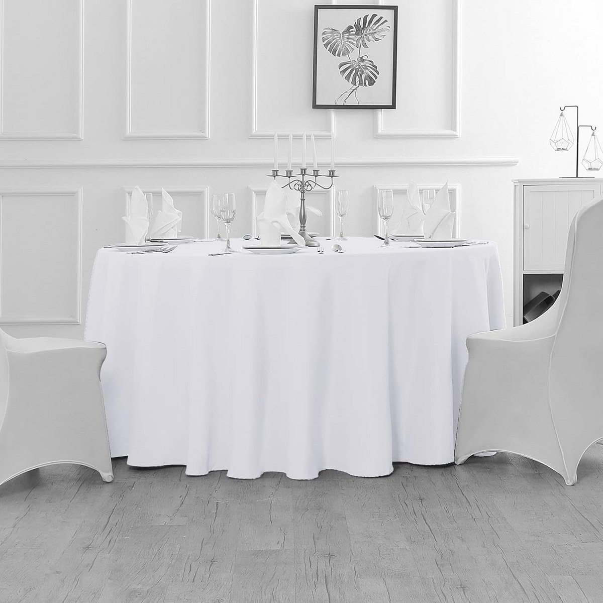 2x Ronde, Waterdichte Tafelkleden Polyester Wit - Vlekbestendig en Kreukvrij