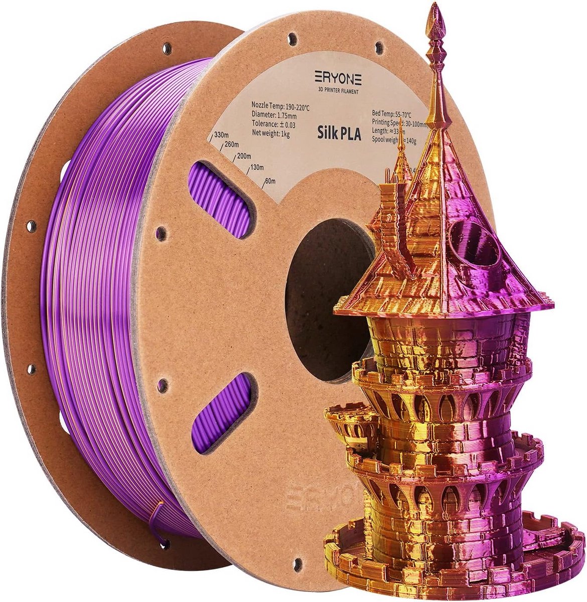 Tweekleurig PLA Filament 1.75mm voor 3D-printer - Zijdeglans Goud en Paars - 1KG
