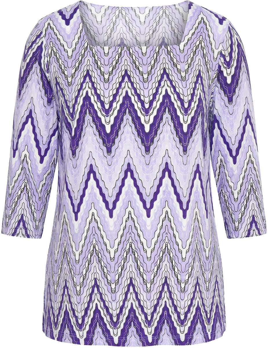 Angel of Style - Dames - T-shirt A-lijn zigzagpatroon carréhals - Sering - Maat 44