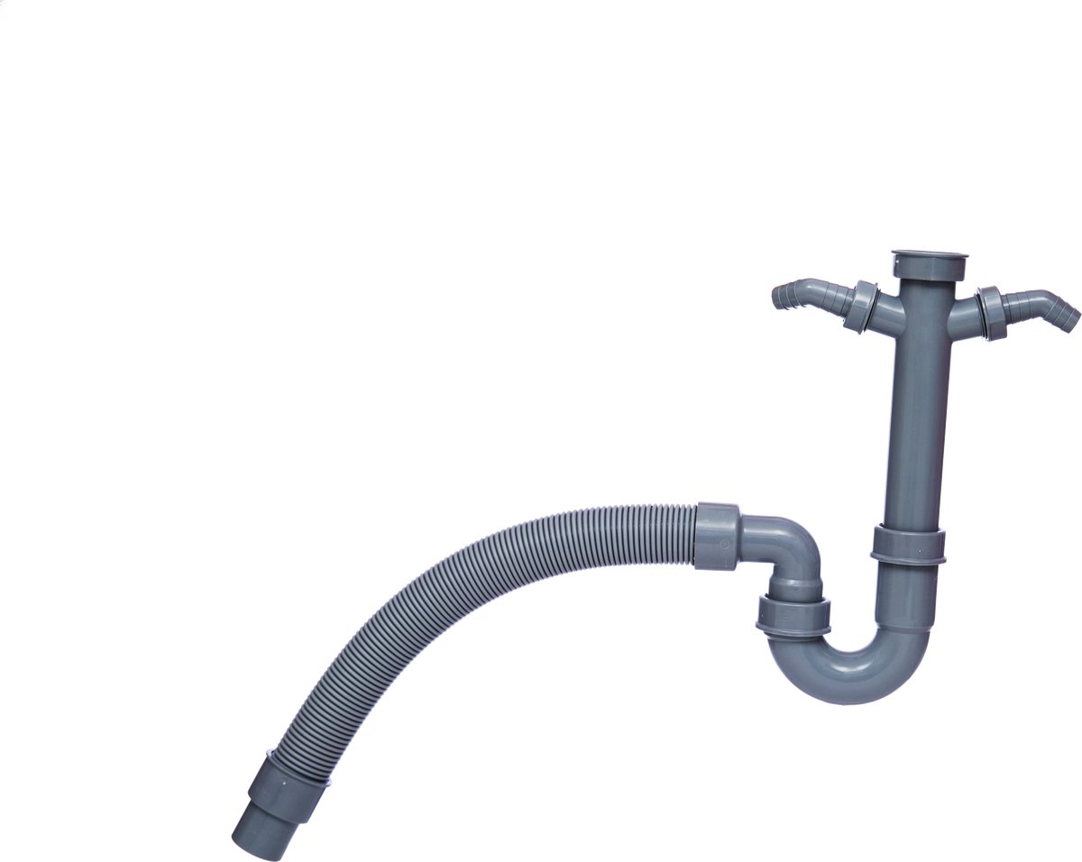 KIRCHHOFF ECO-SAVE KS Flex gootsteen-buissifon, Grijs, 1 1/2"BI x DN 40/50 mm, met 3/4" dubbele toestelaansluiting