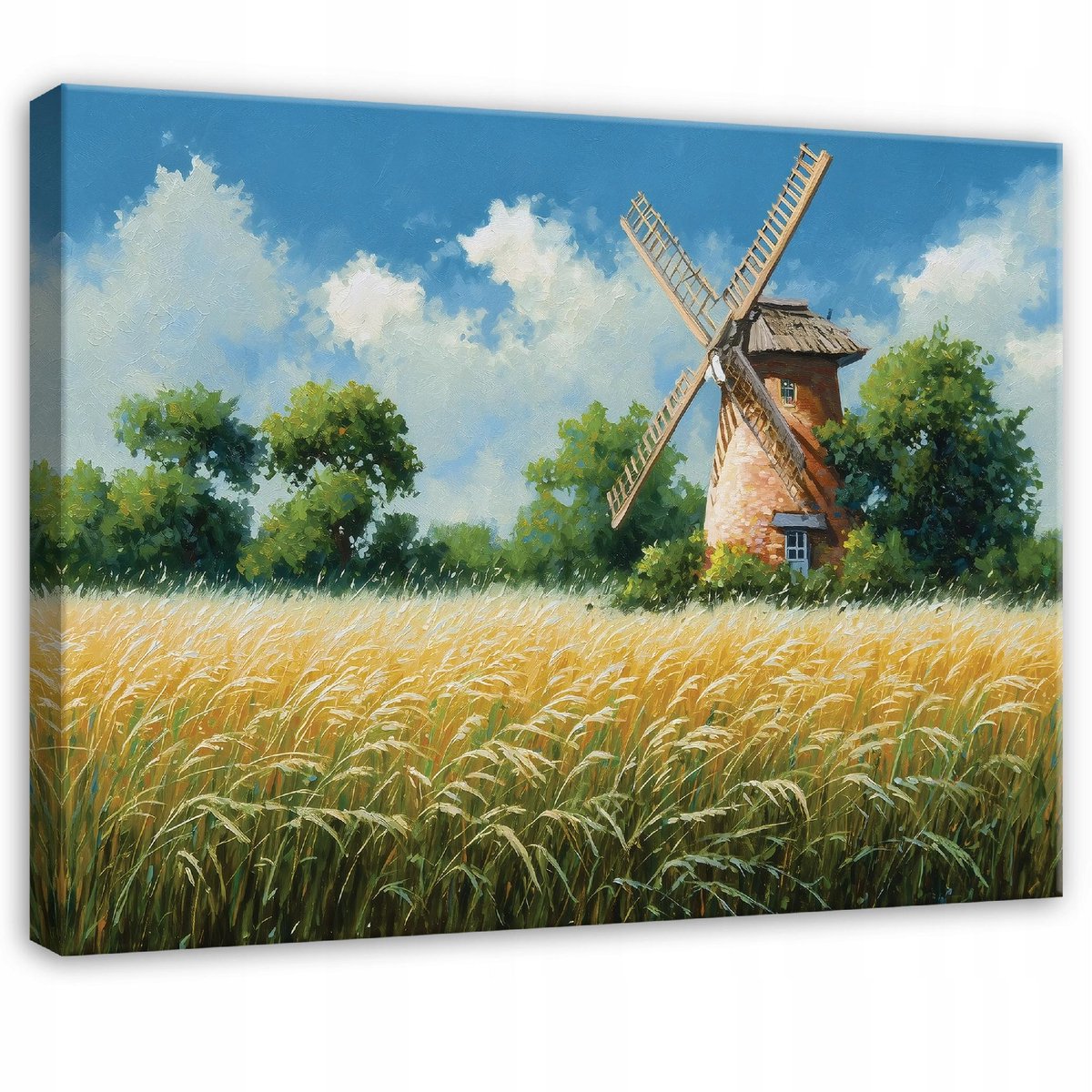 WALLARENA Schilderij op canvas - 60x40 cm - afbeelding van een weiland met een windmolen in de natuur - Geschikt voor slaapkamer, woonkamer, keuken Veelkleurig
