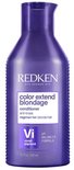 Bouteille de conditionneur violet Redken Color Extend Blondage avec un bouchon droit.
