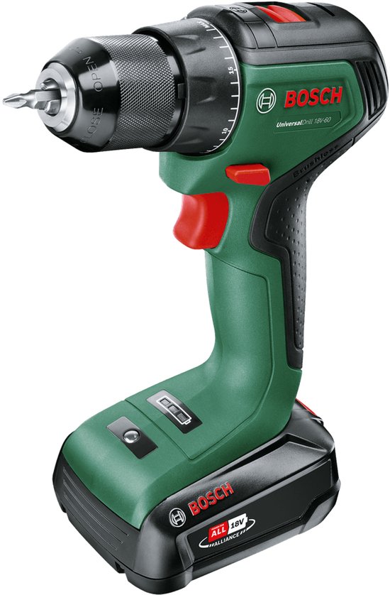 Bosch UniversalDrill 18V Accuschroefboormachine 2.0Ah Lithium-Ion 20 Draaimomenten 2 Snelheden