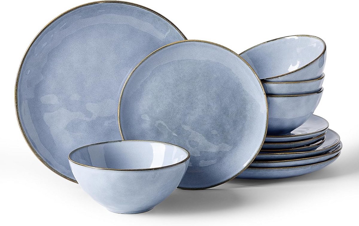 Ronde Servies Set voor 4 Personen - 12 Delig Bestekset van Keramiek