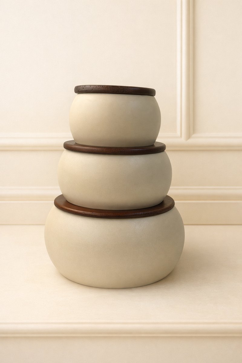 Mevaz Keramische Voorraadpotten Set van 3 met Houten Deksel – Crème Beige – Keuken Opbergpotten – Modern Design