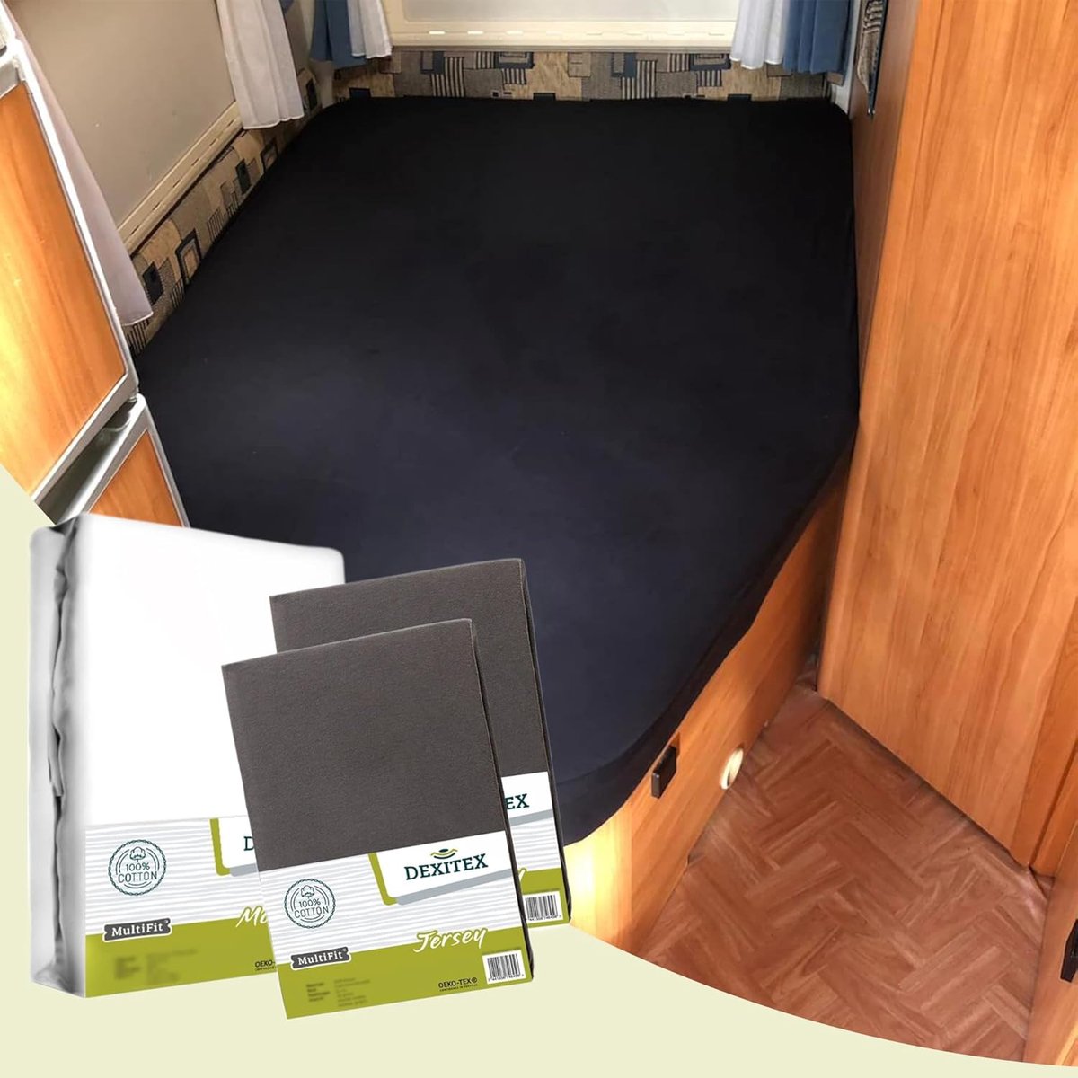 Textielpakket Frans bed - 1 molton met 2 hoeslakens - rechts 2 x Antraciet