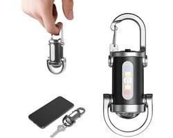 Mini Sleutelhanger Zaklamp Oplaadbaar (600mAh) - 7 Lichtstanden (Rood/Blauw) - Voor Kamperen, Hondenuitlaat, Auto & Noodgeval - EDC Werklamp - USB-C - Waterdicht