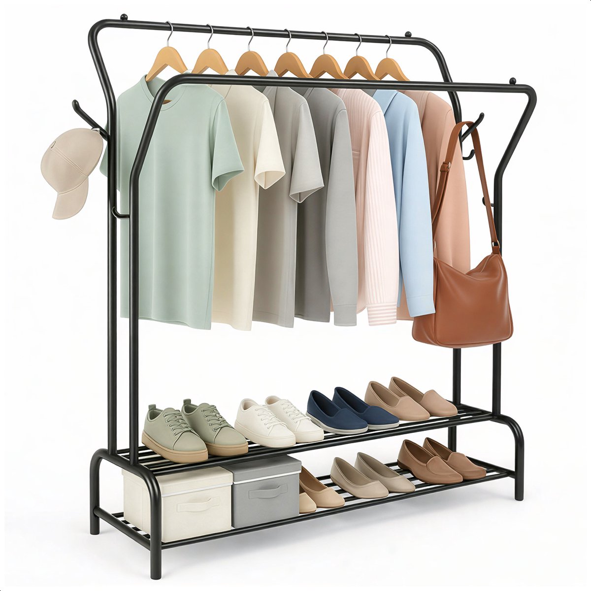 Kledingrek metaal - Met planken - Extra sterk - Clothes rack - Zwart - Luft