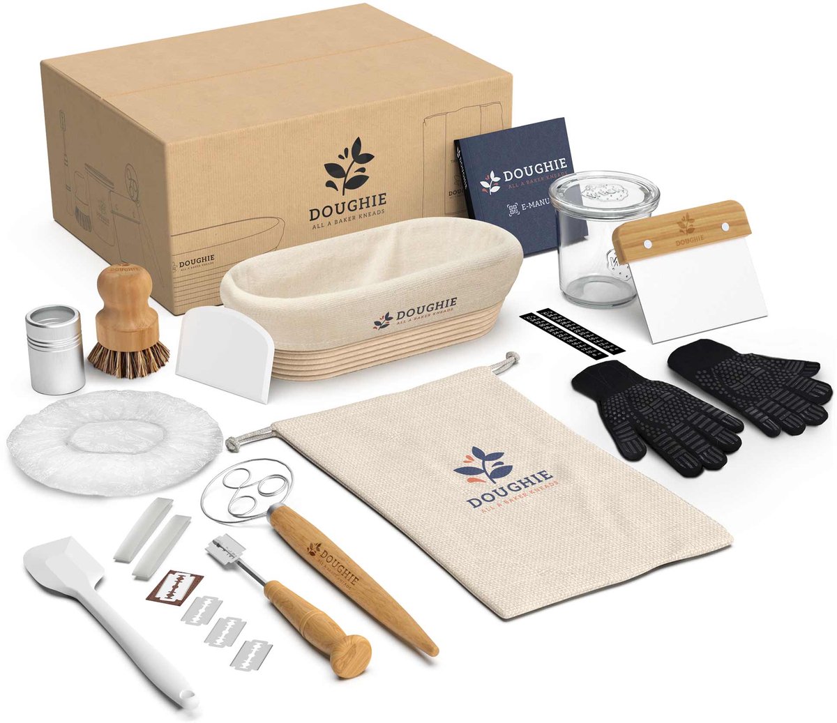 Doughie Zuurdesem Starter Set Basic - Ovale Rijsmand 35 CM - Alle Bakbenodigdheden - E-Manual