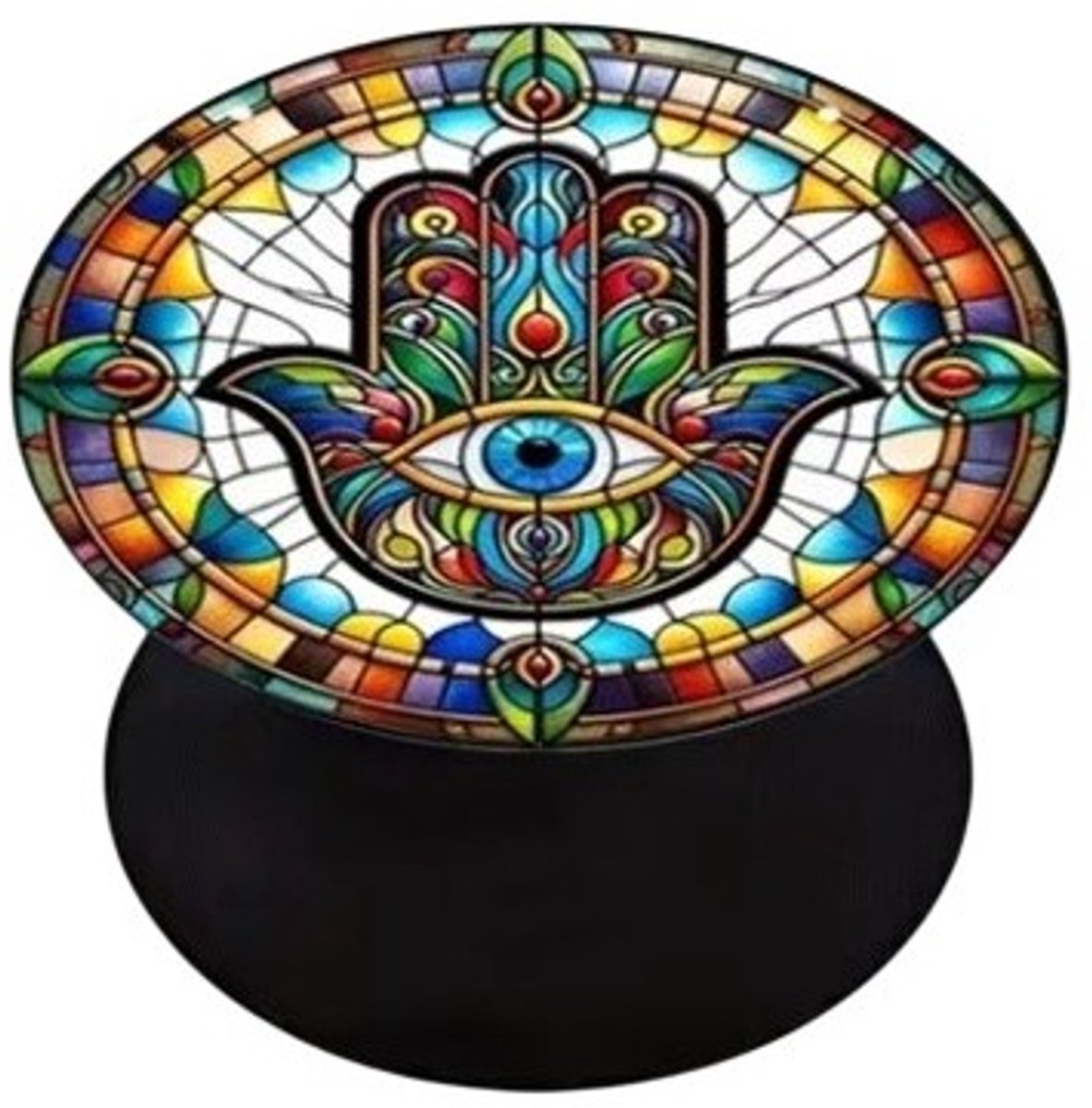 Mj Joys® - Phone Grip - Universele Verstelbare Phone Socket - Telefoonbutton - Telefoonaccessoire - Geschikt voor de meeste Smartphones en Cases - GSM Tablet Houder - Hamsa Hand Multiclour