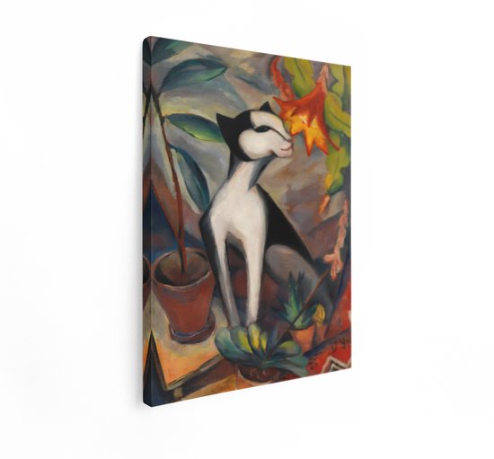 Artaza Canvas Schilderij Kat - 90x120 cm - Wanddecoratie Bloemen - Muurdecoratie Dieren - Decoratie Woonkamer - Schilderijen Op Canvas