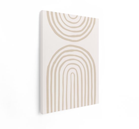 Abstract beige boogpatroon canvas, een naar rechts gedraaid.