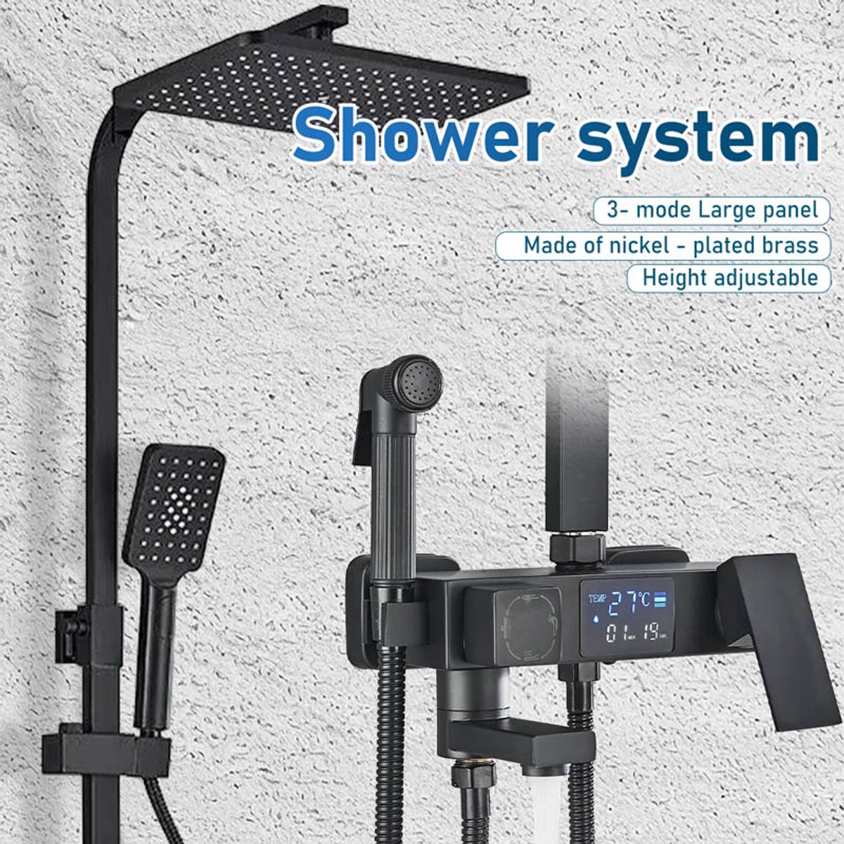 Doucheset Douchesysteem Mat zwart douchesysteem met LED-display Wandgemonteerd 4-in-1 functie
