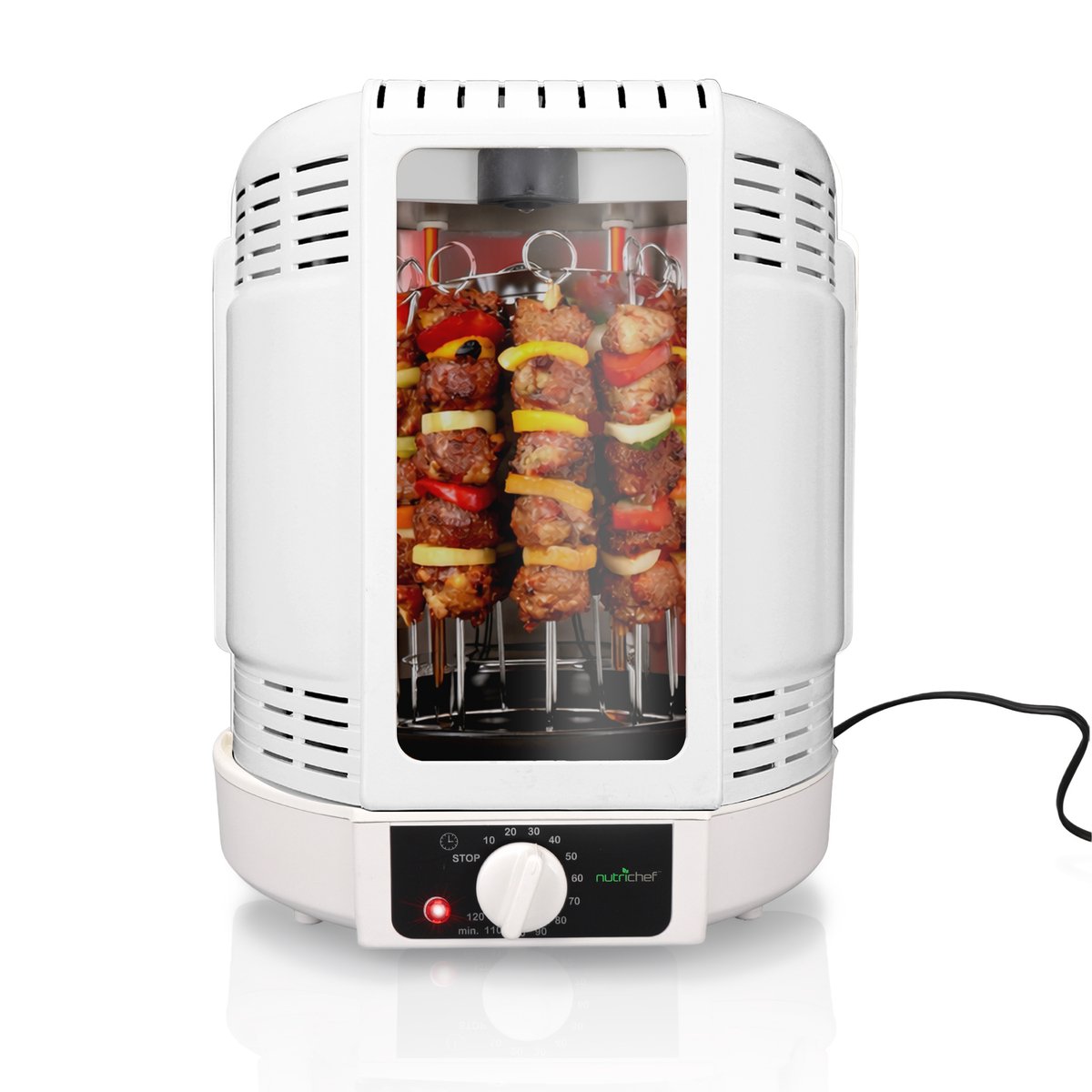 NutriChef Verticale Rotisserie Oven - Rotisserie Shawarma Machine - Inclusief Spies, Rek & Mandtoren - Voor Vlees, Kip, Kalkoen en Lam - Wit