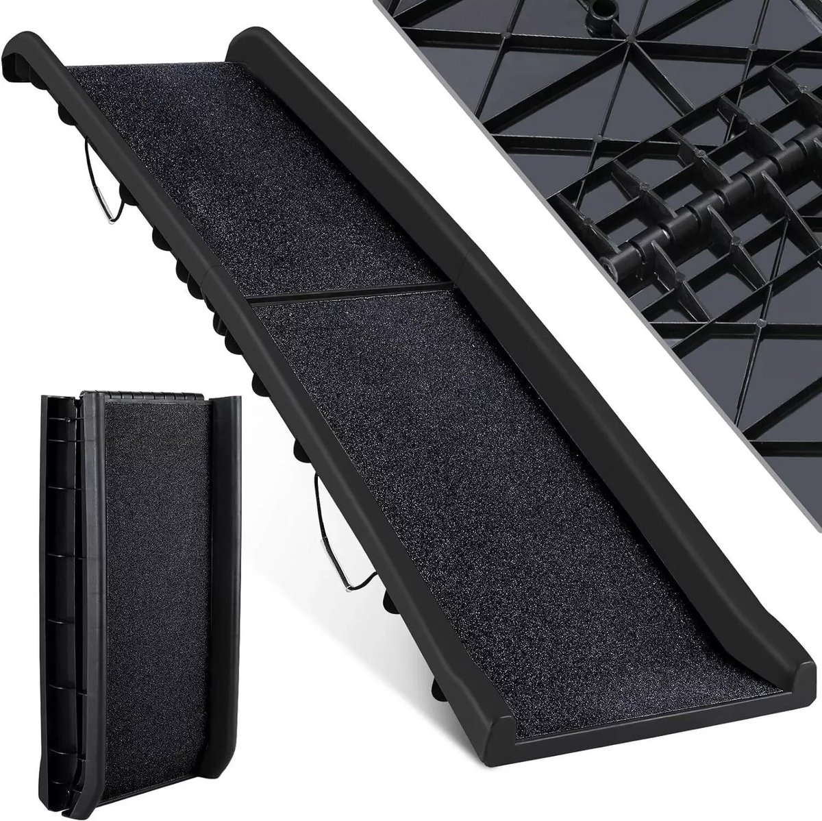 NaevaMi Opvouwbare Hondenloopplank - 156x40x14 cm - Draagbaar & Lichtgewicht - Antislip Huisdierhelling - Inklapbare Autoloopplank - Voor Grote & Kleine Honden - Tot 90 kg - Veilig & Stabiel - Voor Auto, SUV, Trunk & Hoogteverschillen - Zwart