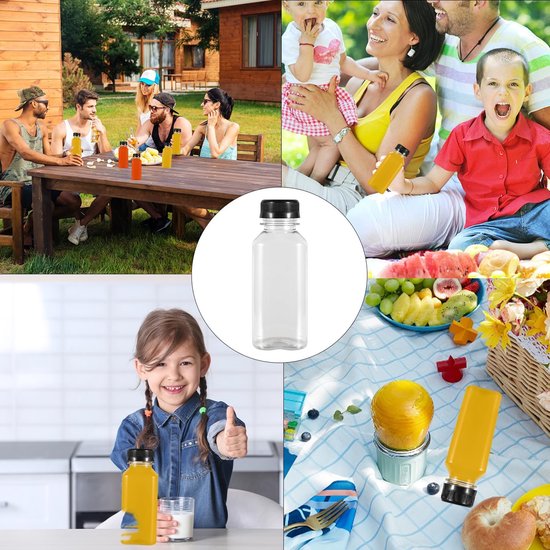 PromoHome 10 stuks 8,45 oz/250ml plastic sapflessen met manipulatiebestendige deksels, lege herbruikbare plastic flessen, melk, water, drankencontainers van Merkloos — afbeelding 5