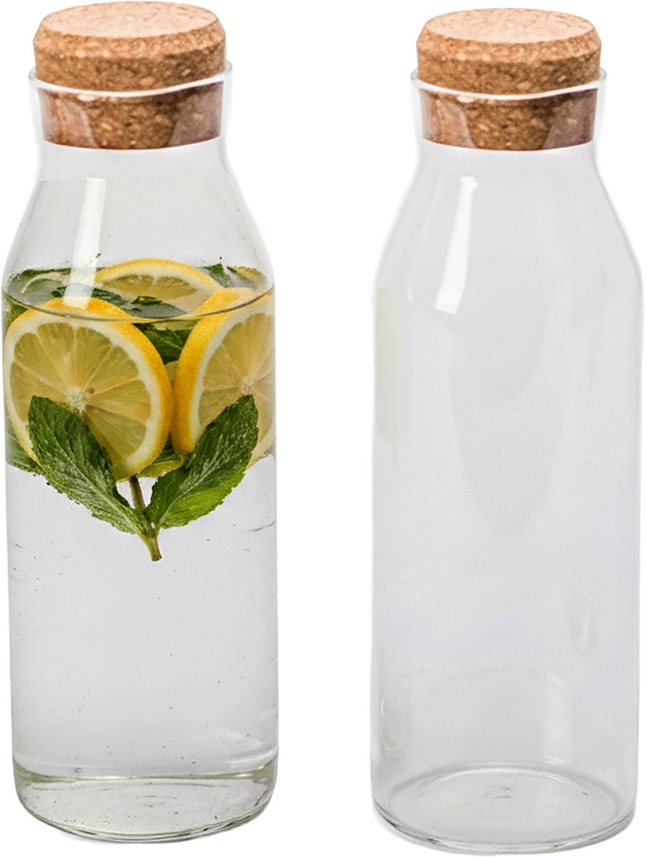 glazen karaffen - 2 stuks - 1200 ml - transparant - naturel - glas