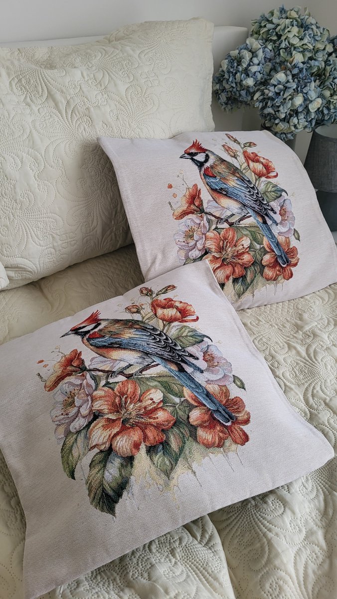 Kussenhoes Gobelinstof Vogel met rits 45*45cm