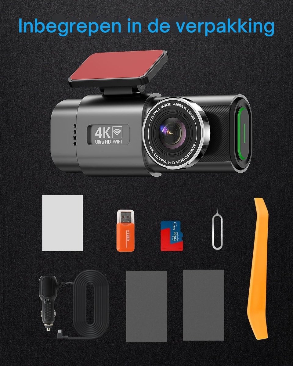 SNJY® Dashcam voor Auto - Auto Camera - Dashcam Voor en Achter Draadloos - 4K+1080P - 64 GB - 170°+140° Groot Gezichtsveld - Zwart – foto 5