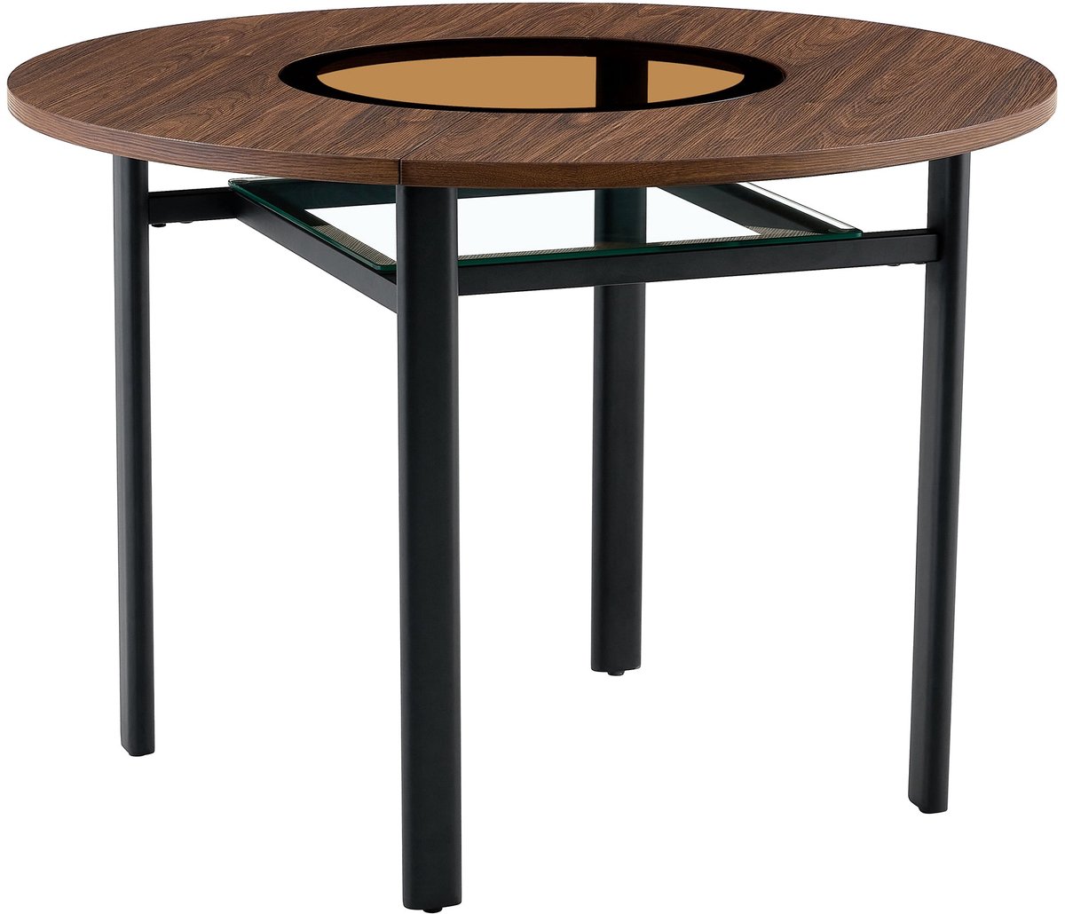 Merax Ronde Eettafel 100 Cm Met Glasinleg En Glazen Onderblad Bruin Met Zwart Metalen Onderstel Voor 2 Tot 4 Mensen
