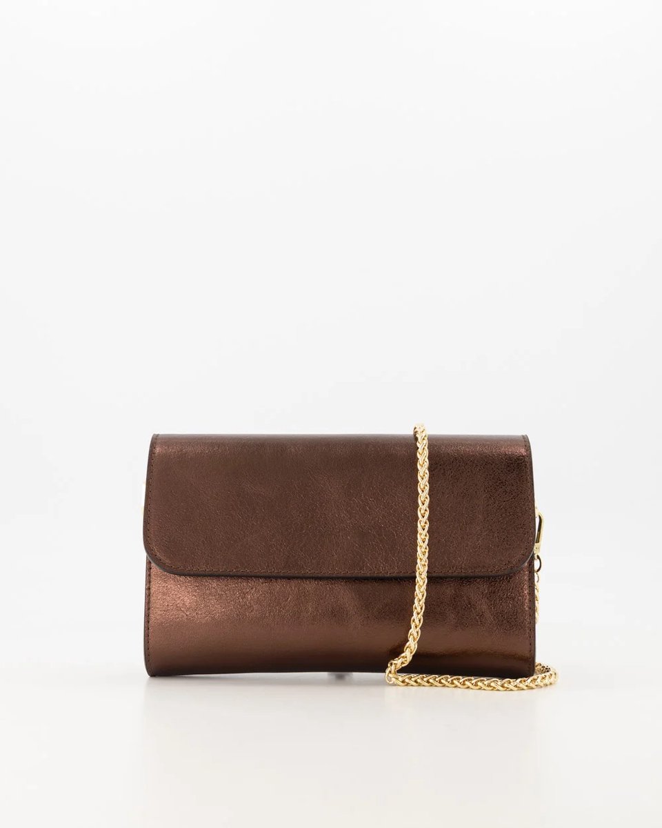Tasje- bruin metallic- leer -clutch /crossbody -zo leuk -trendy