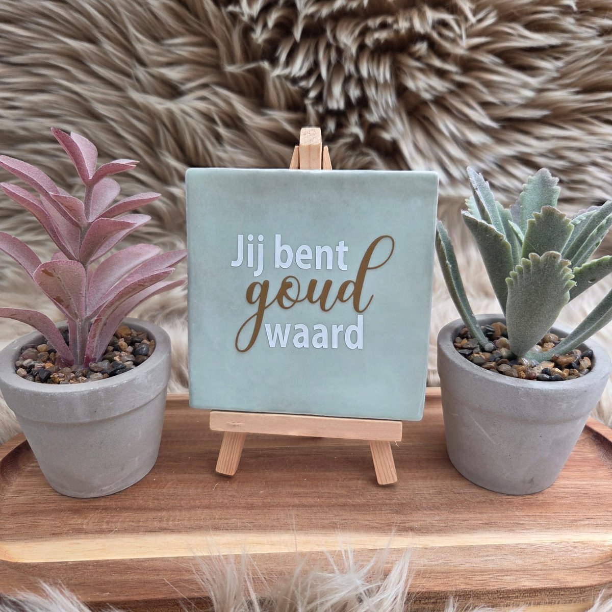 CreaCraft Robuust Wenstegeltje Jij Bent Goud Waard – Hip trendy tegeltje – Cadeau voor Vriendin, Juf, Zorgheld of Collega – Zomaar – Trendy nu – Deco – Stijlvolle Wanddecoratie – Decoratief Tegeltje met Standaard – Cadeau Idee Mintgroen