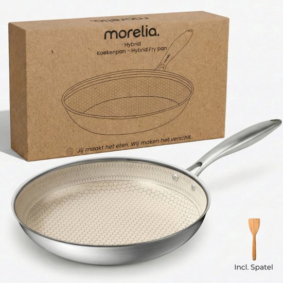 Morelia® Koekenpan 24 cm Inductie en Gas - Incl Spatel - PFAS Vrij - Keramische Anti aanbaklaag - Oven en Vaatwasserbestendig - Beige