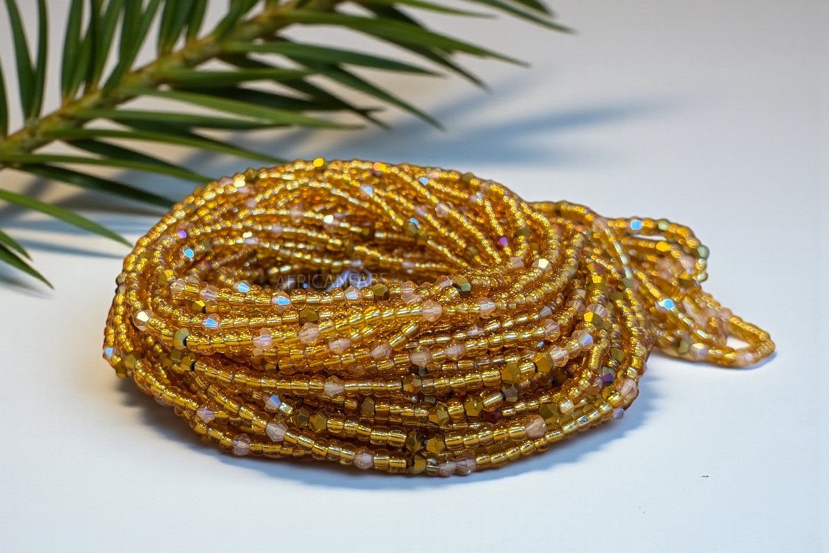 AfricanFabs® Waist Beads / Afrikaanse Heupketting - Ose - Goud (Traditioneel niet-elastisch koord) - Buikketting - Taille ketting