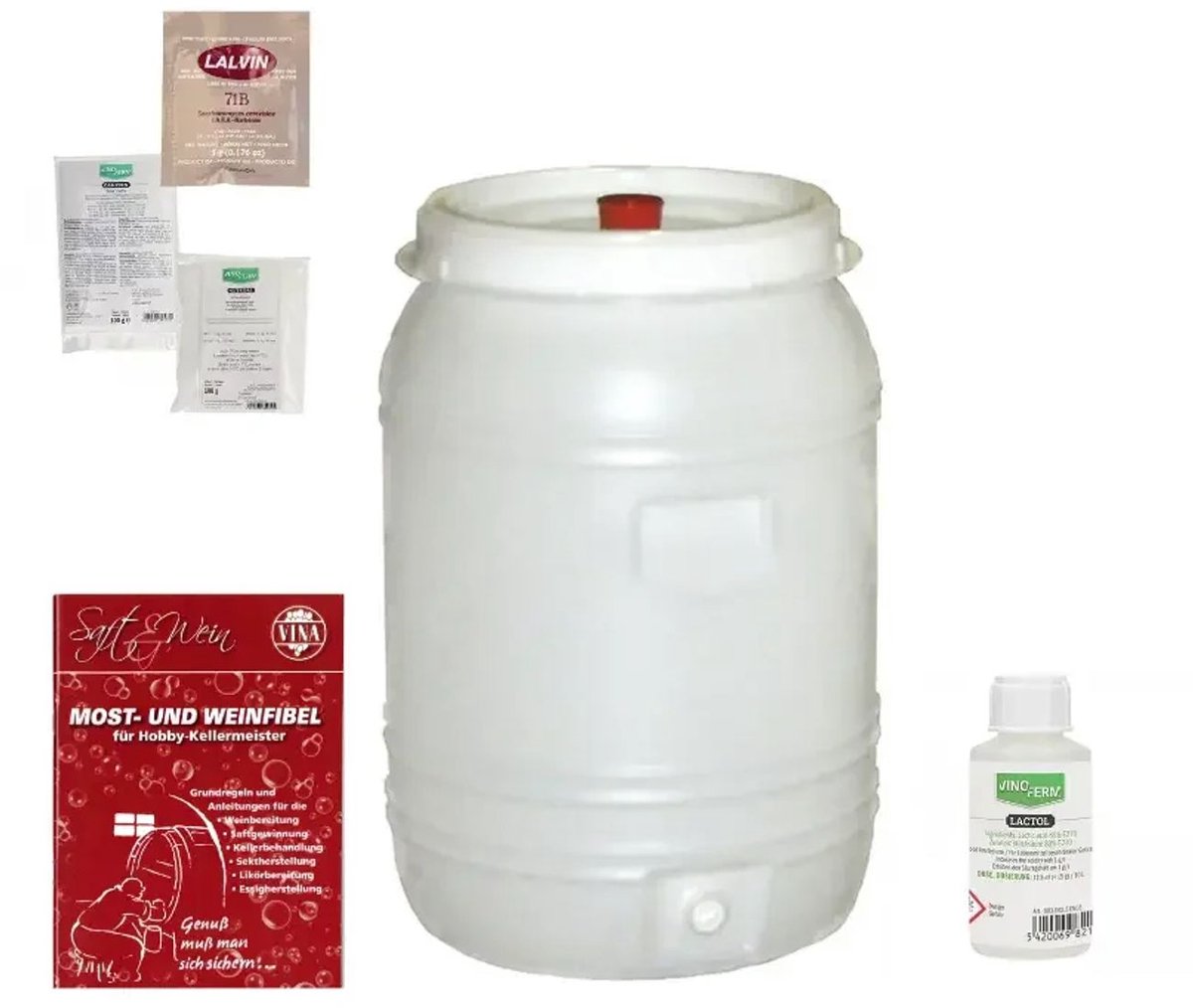 Startset wijnmaken, Startpakket wijn maken, Wijn maken kit - met plastic vat 60L, klein