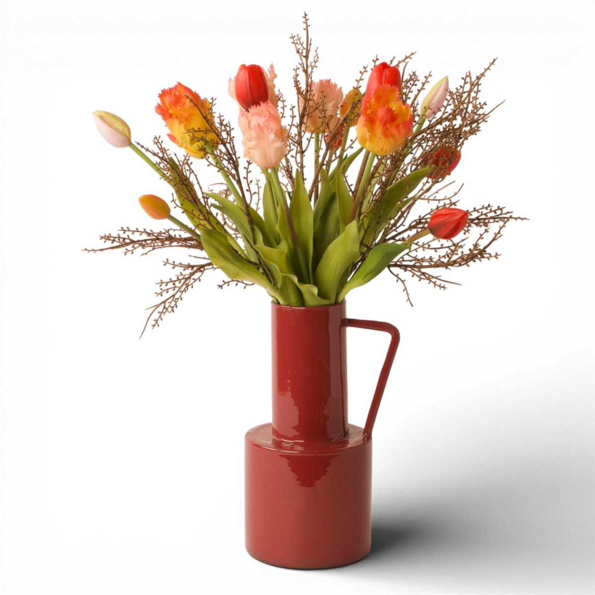 Winq Gevarieerd Boeket Tulpen in diverse Rood en Roze-15 tulpen- bremtakken