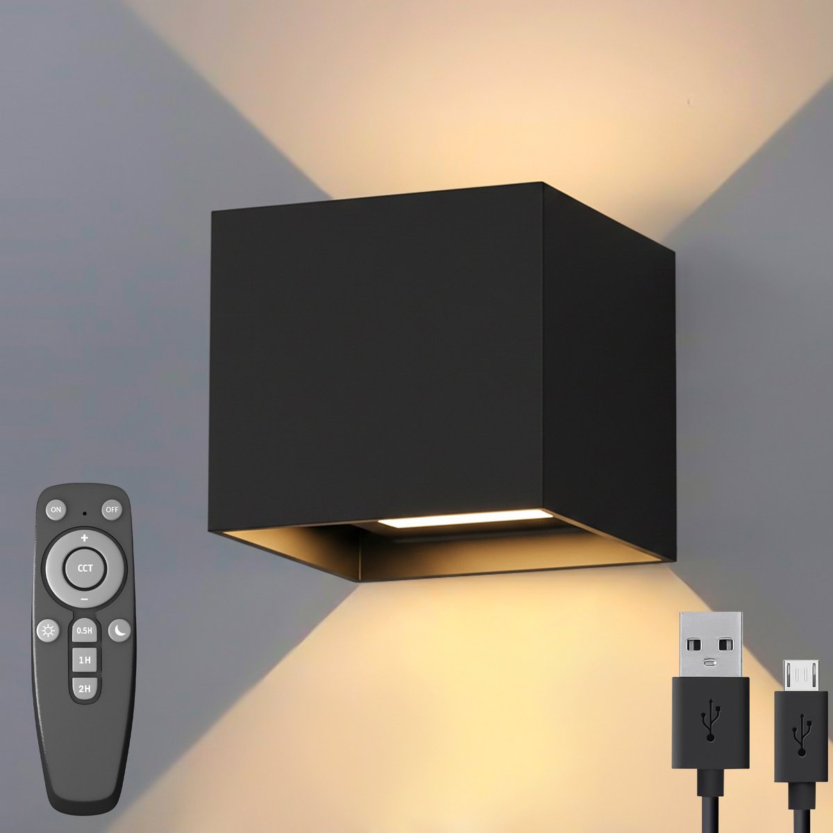 Luminize Oplaadbare wandlamp met Afstandsbediening - Dimbaar - Nachtlampje - Draadloos - Wandlamp Op batterijen accu - 7800mAh