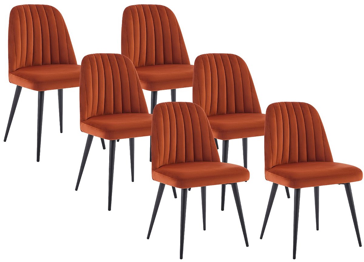 Vente-unique Set van 6 stoelen van fluweel en zwart metaal - Terracotta - ELEANA